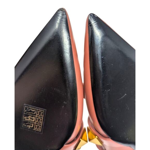 Valentino Garavani Roman stud leather pointed toe flat mule gold brown 38 - Picture 10 of 13